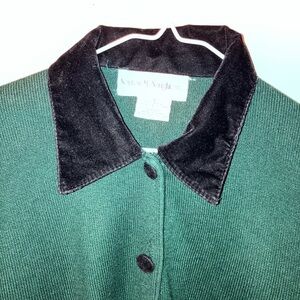Norton McNaughton Green Cardigan with Velvet Black Collar .